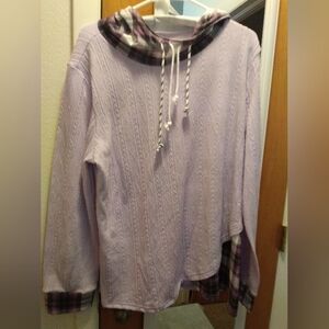 Lavender Cable Knit Sweater with Plaid Accents